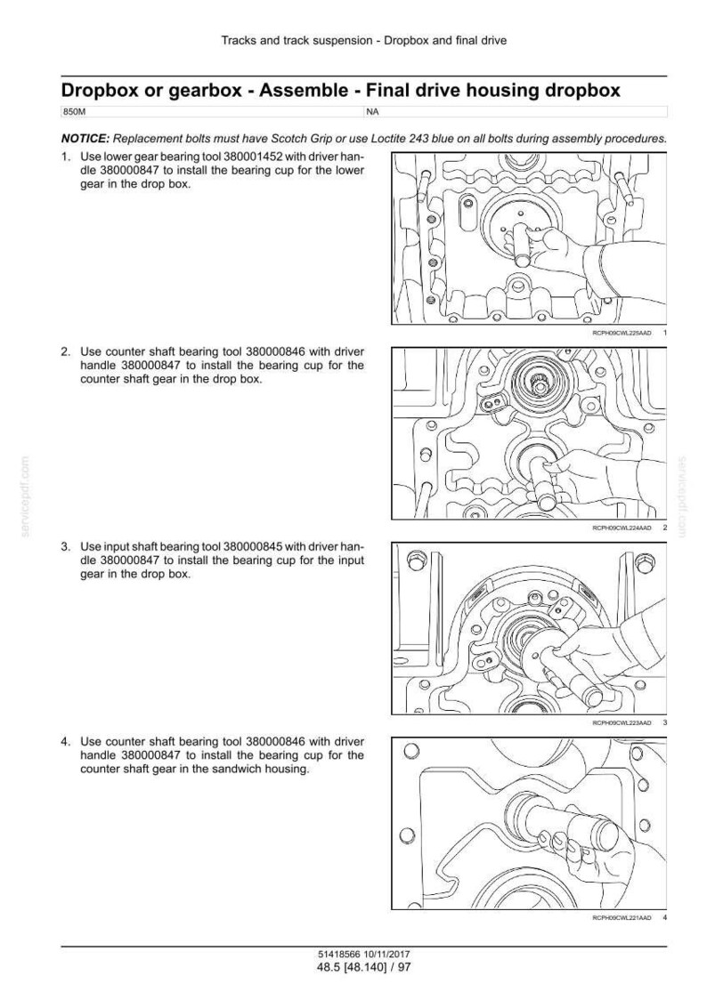 May include: Diagram of a dropbox assembly procedure. The image shows step-by-step instructions with illustrations and text. The text includes instructions for using tools and installing bearing cups. The image is a technical drawing.