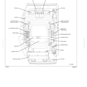 May include: Diagram of a vehicle's interior, labeled with various controls and components. Includes foot rests, levers, switches, and a seat. Text at the top reads "CHAPTER 3 - INSTRUMENTS AND CONTROLS."