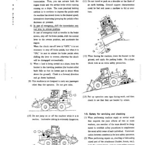 K&ouml;nnte beinhalten: Eine schwarz-wei&szlig;e Seite aus einem technischen Handbuch mit Sicherheitshinweisen f&uuml;r Baumaschinen. Das Dokument enth&auml;lt nummerierte Textabschnitte und Strichzeichnungen von Baustellenfahrzeugen mit Bedienern, die die Sicherheitsprotokolle erl&auml;utern.