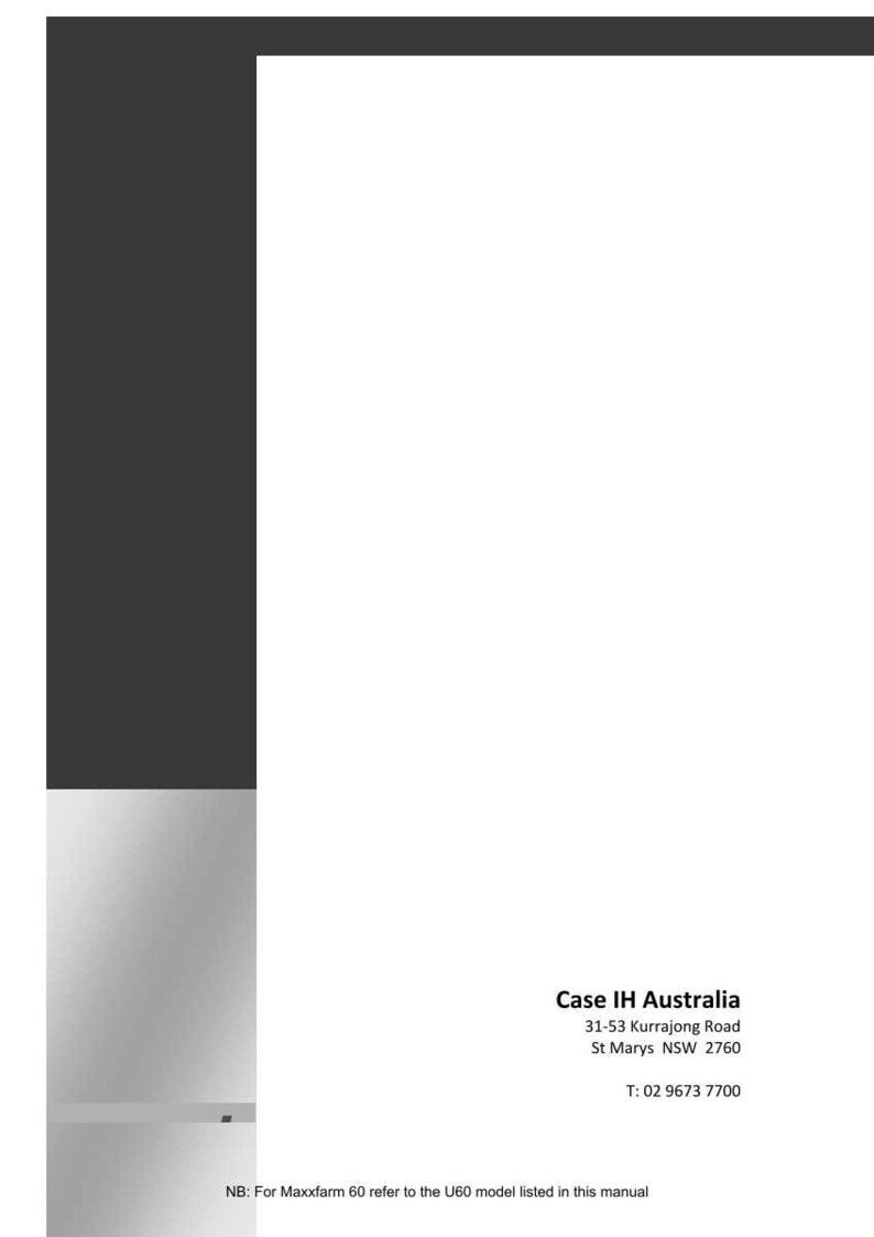 May include: A white document with a dark gray and silver border. The text "Case IH Australia" is displayed, along with an address and phone number. The bottom of the document includes a note about the Maxxfarm 60 model.
