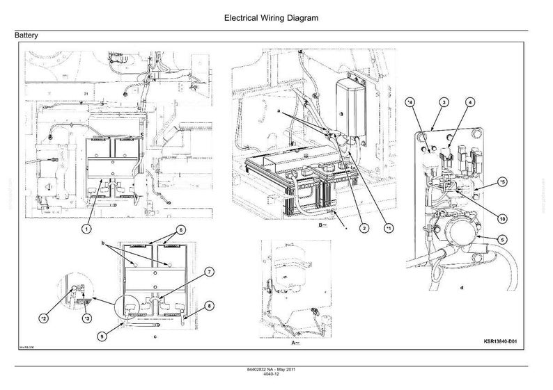 May include: An electrical wiring diagram with the title "Electrical Wiring Diagram" and the word "Battery" at the top left. The diagram shows various components, including batteries, wiring, and other electrical parts, with numbered labels.