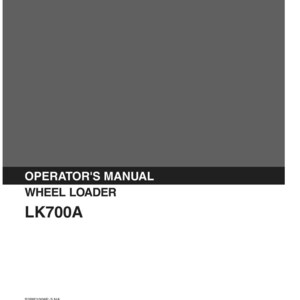 May include: A gray Kobelco operator's manual for a wheel loader model LK700A. The cover features the white Kobelco logo at the top, with the text OPERATOR'S MANUAL, WHEEL LOADER, and LK700A below. It includes the code S2RF1008E-3 NA, 01-1986, and RF-1558.