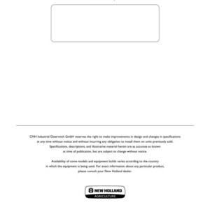 May include: A white document page featuring a rectangular box labeled Dealer's stamp at the top. The bottom section contains text regarding CNH Industrial Osterreich GmbH, the New Holland Agriculture logo, and copyright information from 2018.