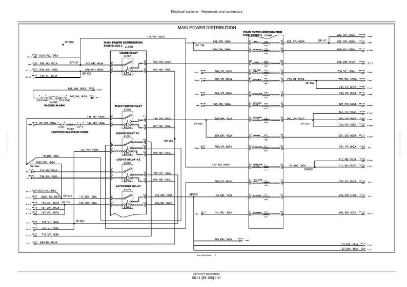 May include: Diagram of an electrical system, showing harnesses and connectors. The diagram includes labels for main power distribution, fuse blocks, relays, and various electrical components. The text is in black on a white background.