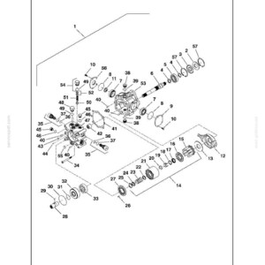 May include: An exploded diagram of a hydrostatic transmission system, labeled "Rear Half Pump Breakdown." The image is a technical illustration with various mechanical components, including gears, bolts, and housings, all numbered for reference. The diagram is in black and white.