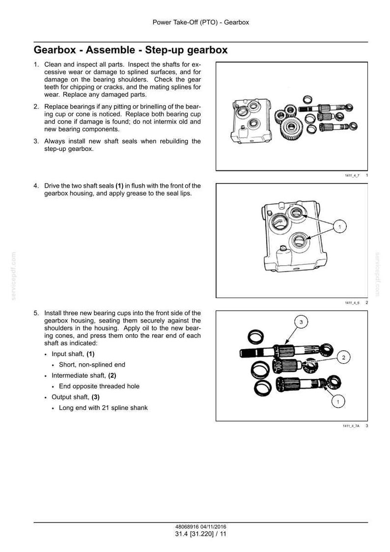 May include: Technical diagram illustrating a gearbox assembly, featuring labeled components such as shafts, seals, and bearing cups. The image provides detailed instructions for assembly and maintenance.