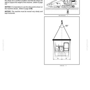 May include: Diagram of operating instructions for a machine, including text and illustrations. The text includes safety notices and instructions for handling the machine. The illustrations show the machine and sling points.