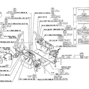 Pu&ograve; includere: Diagramma schematico dettagliato in bianco e nero dei componenti interni di una macchina, inclusi interruttori, sensori e cablaggio. Il diagramma presenta etichette e annotazioni per varie parti, come il "Press Sensor" e il "Lever Lock SW."