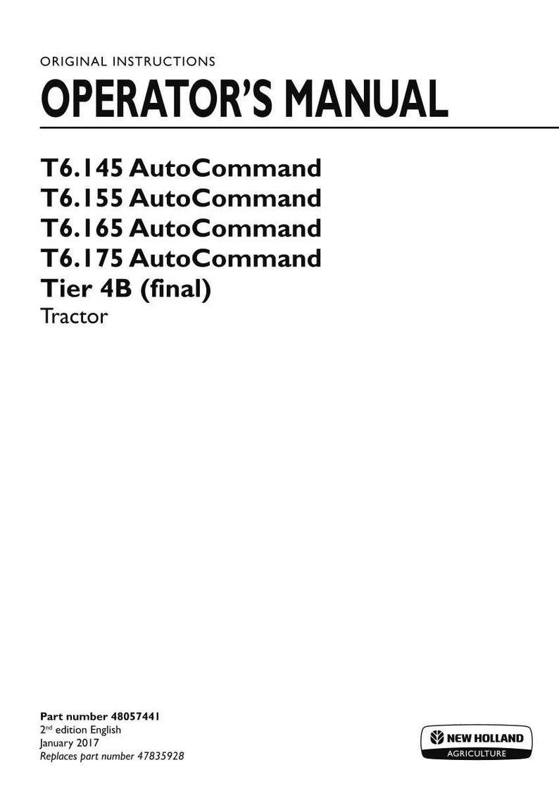 New Holland T6.145, T6.155, T6.165, T6.175 AutoCommand Tier 4B (final) Tractor Operator Owners Operation Manual | Instant Pdf Download image 3