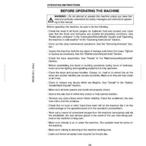 May include: A page from an operating manual with the title "Before Operating the Machine." The text includes safety warnings and instructions for machine operation, with a list of procedures to follow before use. The page is white with black text.