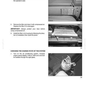 May include: A grayscale image from a maintenance manual detailing air filter cleaning and air conditioning system checks. The image includes diagrams with arrows pointing to components and text instructions. The text includes the words "MAINTENANCE/ADJUSTMENTS".