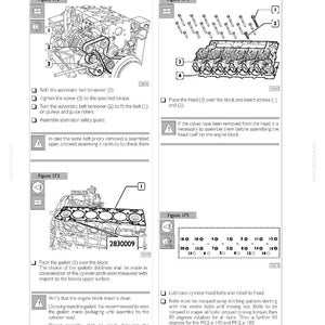 May include: Diagram from a manual showing engine components, including a belt tensioner, cylinder head, and gasket. The image includes measurements and instructions for assembly.