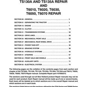 New Holland Ts100a, Ts110a, Ts115a, Ts125a, Ts130a, Ts135a, T6010, T6020, T6030, T6050, T6070 Tractor Service Repair Manual | Pdf Download image 3