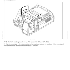 Puede incluir: Diagrama t&eacute;cnico de una m&aacute;quina con barandillas negras instaladas en el bastidor superior. Las barandillas son rectangulares. La altura de las barandillas es de 3320 mm.