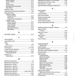 May include: Index page from a manual, with a table of contents. The text includes headings like "Indicator," "Maintenance," and "Operating." The page is printed with black text on a white background.