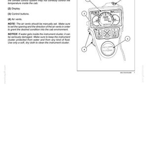 May include: Diagram of an instrument cluster with labels for ambient sensor, display, control buttons, and air vents. The text provides notes on the system's functionality and care instructions.