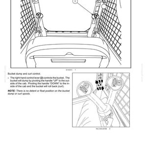 May include: Diagram of a machine control panel with the text "Bucket curl/dump control." The image shows the right-hand control lever (2) and instructions for bucket operation.