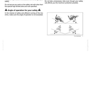 May include: A page from a manual with the title "2 - SAFETY INFORMATION". It includes safety instructions and diagrams of machinery with angle measurements. The text warns against modifications and improper operation.
