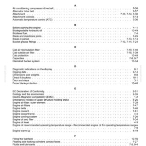 May include: Index page from a manual, listing various mechanical components and their corresponding page numbers. The text is black on a white background, organized alphabetically.