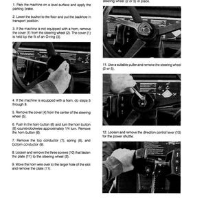 May include: A black and white manual page titled "STEERING COLUMN" with instructions for removing the steering wheel. The page includes diagrams and numbered steps for the removal process. The text includes a warning.