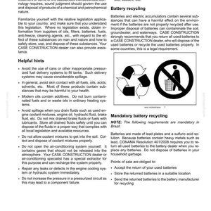May include: Page from a manual with text about ecology, environment, and battery recycling. Includes a recycling symbol with a crossed-out trash can. Text advises proper disposal of batteries to prevent environmental contamination.