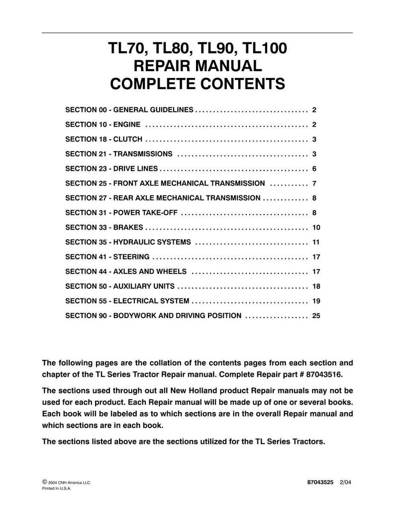New Holland Tl70, Tl80, TL90, TL100 Tractor Service Repair Workshop Manual | Instant PDF Download image 3