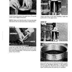 May include: A black and white technical diagram with instructions for mechanical repair. The image shows steps for installing a guide plate, driver, and repair bushing. Text includes "STEP 64", "STEP 65", "STEP 66", and "STEP 67".