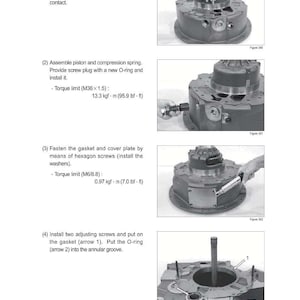 May include: Diagram of a converter pressure back-up valve with instructions for assembly. Includes steps for installing a slotted pin, piston, compression spring, gasket, cover plate, and adjusting screws. Measurements are in inches and foot-pounds.