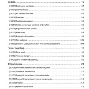 May include: A manual contents page detailing engine, power coupling, transmission, and four-wheel drive system components. The page includes section numbers and page numbers. The title is "Contents".