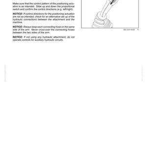 May include: Diagram of a control lever with arrows indicating movement. The image is from a manual, with text describing operating controls and safety notices for a machine's accessories.