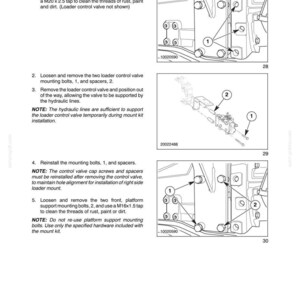 May include: A technical service manual page titled SECTION 1 - GENERAL INFORMATION, detailing the Right Side installation process. It includes numbered instructional steps, technical diagrams with labels 1 and 2, and specific M20x2.5 and M16x1.5 tap references.