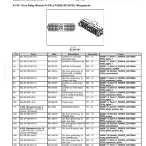 May include: Diagram of electrical wire connectors for automotive applications. The diagram includes a table with pin numbers, wire descriptions, and color codes. The image also shows a fuse relay module.