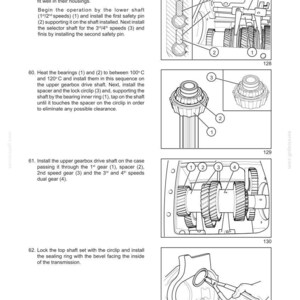 May include: Diagram of transmission components with labels and instructions. Includes illustrations of gears, shafts, and pins. Text includes instructions for installation and assembly, with measurements in inches and degrees Celsius.