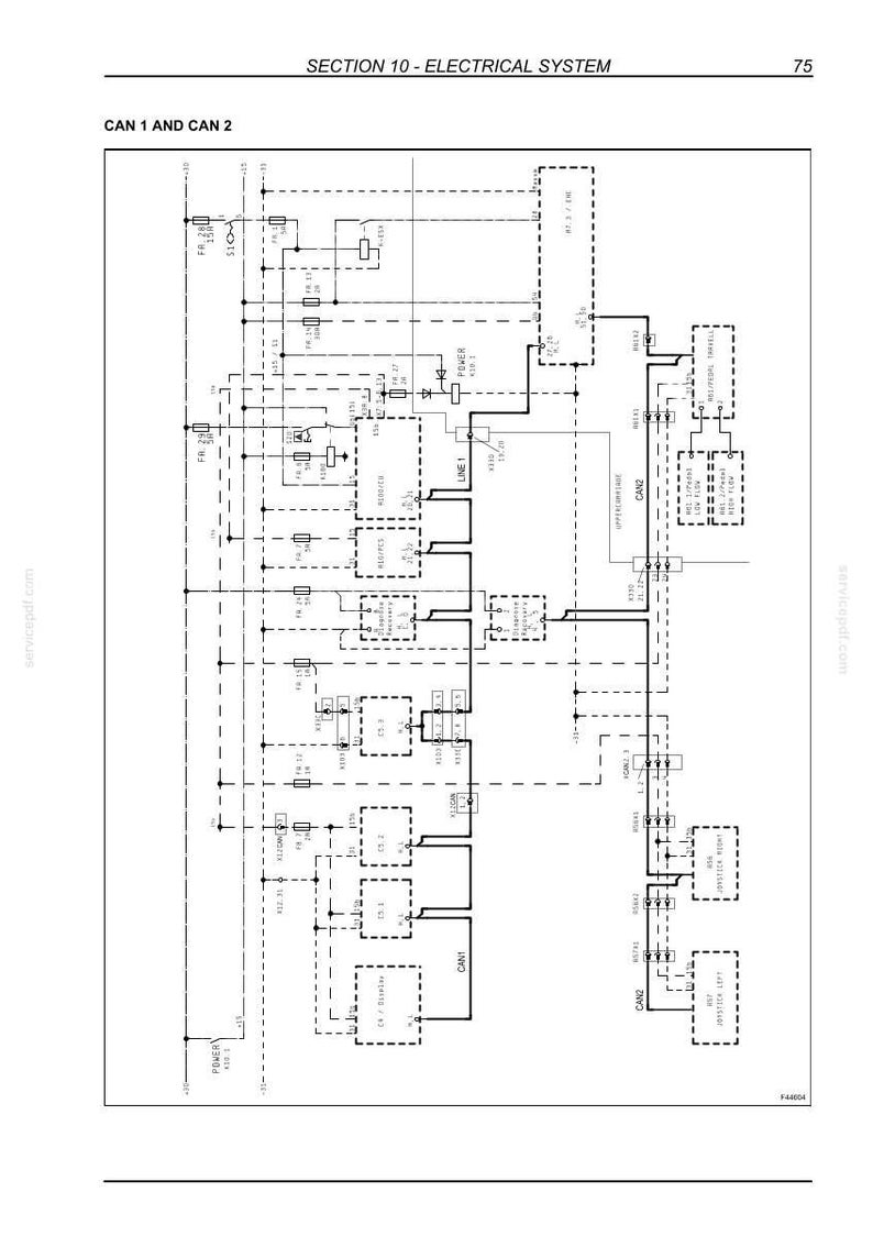 May include: A technical electrical system schematic diagram labeled SECTION 10 - ELECTRICAL SYSTEM and CAN 1 AND CAN 2. The black and white line drawing displays various interconnected components, power lines, and nodes labeled with alphanumeric codes.