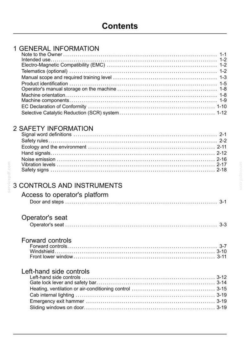 K&ouml;nnte beinhalten: Ein detailliertes Inhaltsverzeichnis aus einem Handbuch mit Abschnitten zu allgemeinen Informationen, Sicherheit und Bedienelementen. Der Text ist schwarz auf wei&szlig;em Hintergrund, mit Seitenzahlen rechts.