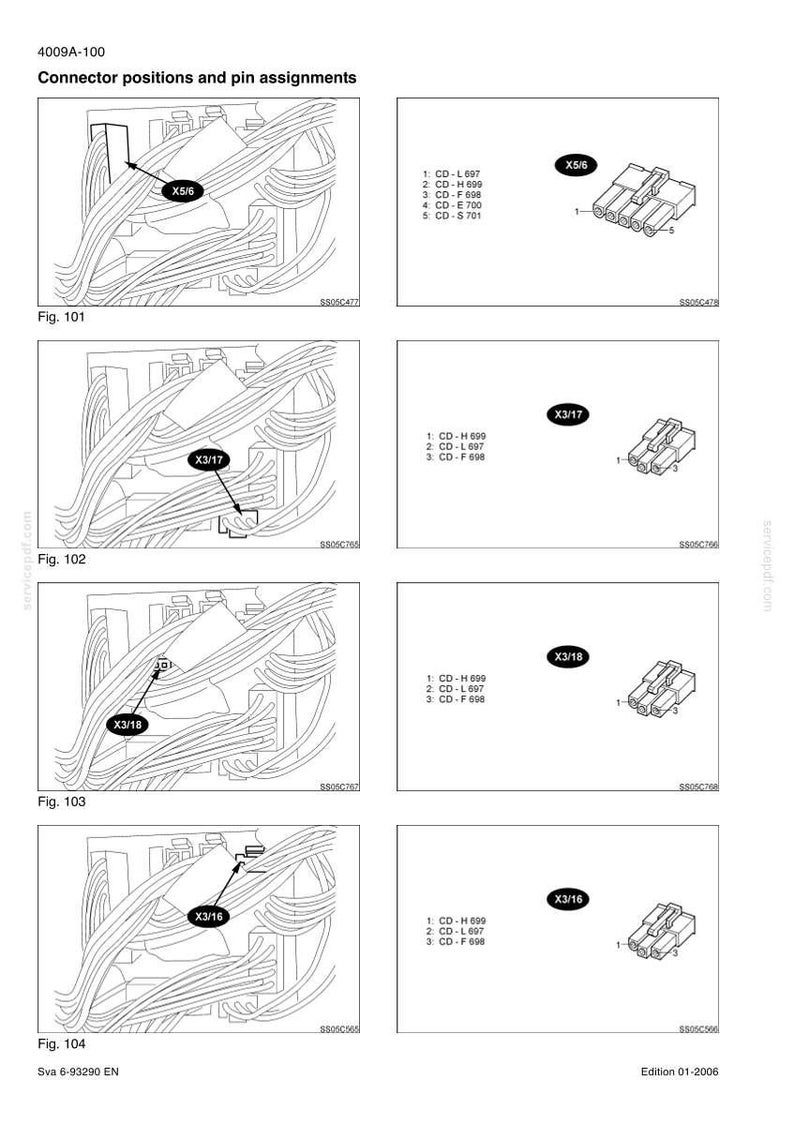 May include: Diagram of connector positions and pin assignments, with labels like X5/6, X3/17, X3/18, and X3/16. The image includes wiring diagrams and connector illustrations, along with numbered lists of connector details.