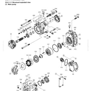 May include: A technical exploded view diagram of a hydraulic pump, labelled 33.2.1.1, showing various internal components, gears, seals, and housing parts with numerical identifiers for assembly and disassembly reference on a white background.