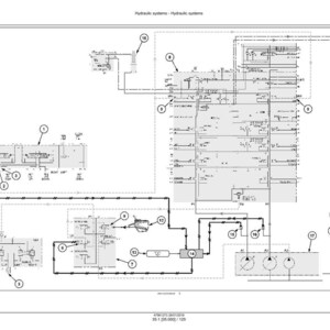 May include: A detailed technical diagram of a hydraulic system, featuring interconnected components, lines, and numbered labels. The diagram is primarily in black and white, with a focus on functionality and design. The text "Hydraulic systems" is at the top.
