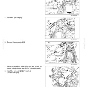 May include: Diagram of machinery components with labels and arrows, including bolts, eye bolts, connectors, and hydraulic hoses. The image is a technical illustration with detailed instructions for assembly and installation.