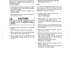 May include: A service manual page for EC 240, detailing the disassembly of an arm cylinder. The text includes instructions, safety warnings, and diagrams for mechanical procedures. The page is white with black text.