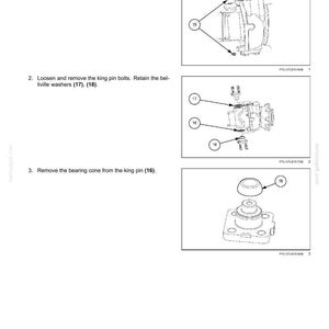 May include: Diagram illustrating the disassembly of a front axle system. The image shows step-by-step instructions with labeled components, including grease nipples, king pin bolts, and bearing cones. Text at the bottom reads "25.4 [25.400] / 5".