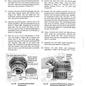 Pu&ograve; includere: Diagramma tecnico dal manuale DROTT CARRYDECK CRANE, che illustra l'assemblaggio di un sincronizzatore di seconda velocit&agrave;. Include diagrammi etichettati di componenti come piastre di cambio, mozzi frizione e sfere d'acciaio. Misure in pollici.