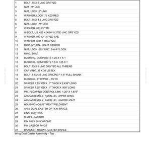 K&ouml;nnte beinhalten: Ein technisches Dokument mit dem Titel Section 3 - Mechanical Service, das eine Tabelle mit 31 nummerierten Zeilen enth&auml;lt, in denen Hardwarekomponenten wie Bolzen, Muttern, Unterlegscheiben, Buchsen und Abstandshalter mit ihren Ma&szlig;en aufgef&uuml;hrt sind.