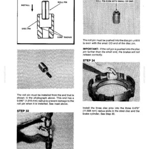 May include: Technical diagram with instructions for installing a roll pin into a disc pin. The diagram includes illustrations and text detailing the process, with measurements in inches and millimeters. The document is labeled with steps and warnings.