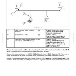 May include: Diagram of an electrical system with fault codes, including a digital volt meter, diagnostic port, and various connectors. Text instructions detail measuring resistance and identifying intermittent conditions. The diagram includes a resistance symbol.