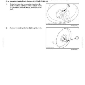 May include: Diagram of a feeding roll shaft removal process. The image includes detailed illustrations of the shaft, bolts, and bearing housing. Instructions are provided for removing bolts and the shaft itself. The diagram is for a CL560 model.