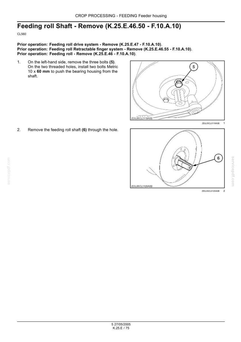 May include: Diagram of a feeding roll shaft removal process. The image includes detailed illustrations of the shaft, bolts, and bearing housing. Instructions are provided for removing bolts and the shaft itself. The diagram is for a CL560 model.