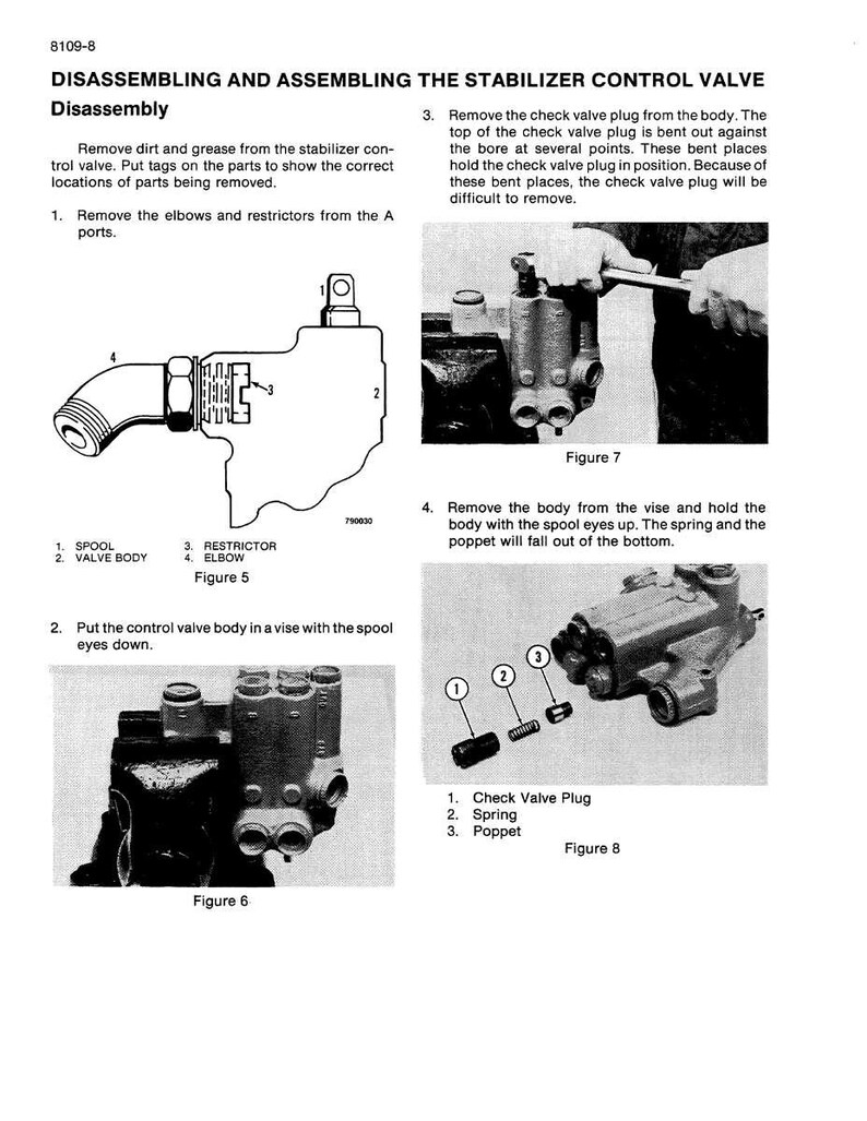 May include: Diagram of the disassembly and assembly of a stabilizer control valve. The image includes illustrations of the valve components, labeled with numbers and names, and instructions for removing and reassembling the parts.