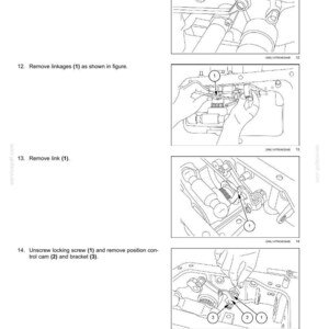 May include: Diagrams illustrating steps for hydraulic system maintenance, including removing linkages, links, and screws. The images are black and white, with numbered components and text instructions. The diagrams are from a service manual.