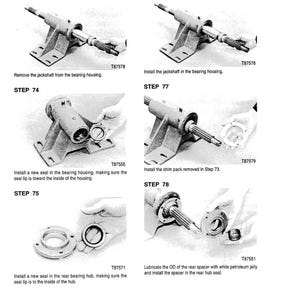 May include: A grayscale technical diagram with step-by-step instructions for mechanical assembly. The image shows various components, including a jackshaft, bearing housing, and seals. Text labels and part numbers are included.